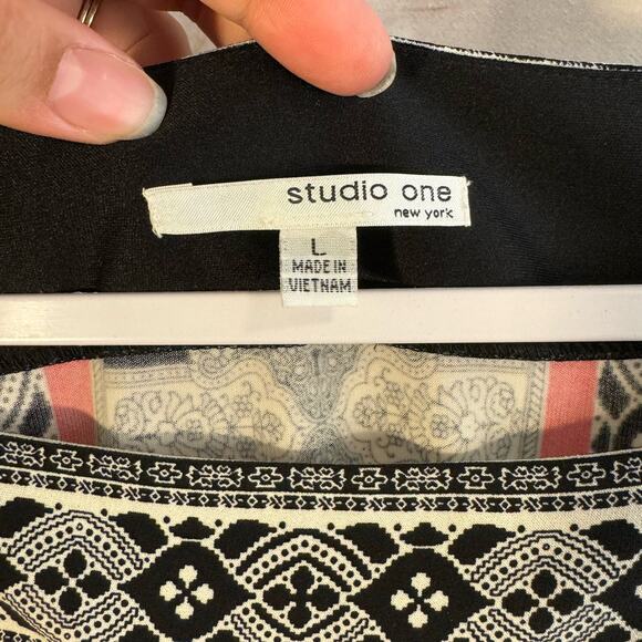 Studio One New York Black Kimono Paisley Print Shift Dress Size Large - Picture 5 of 7